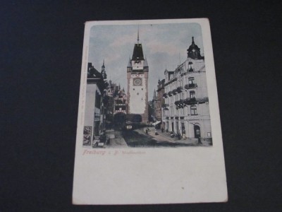 Carte Poștală Vintage Germania - Freiburg &amp;quot;Martinsthor&amp;quot; Poarta Medievală cu Turn și Ceas (posibil din perioada 1900-1940) foto