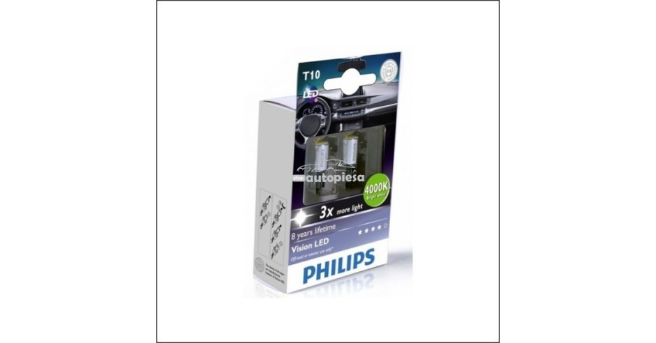 Set 2 becuri Philips X-tremeVision W5W LED 4000K 12V 1W 127994000KX2 ...