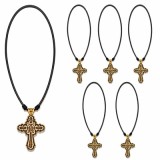 Cumpara ieftin Set 6 coliere auriu-crem 42 cm x 2 cu cruciulita 4,4 x 2,7 cm, Muntele Athos, Isus gravat pe lemn, cadru auriu si snur negru reglabil
