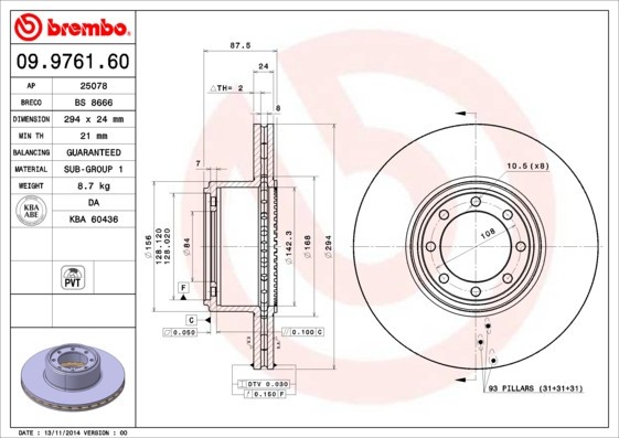 BREMBO 09.9761.60 PRIME LINE Disc frana