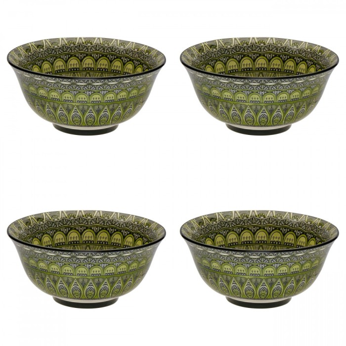 Set boluri, 4 piese, 500 ml, Ceramica, Verde