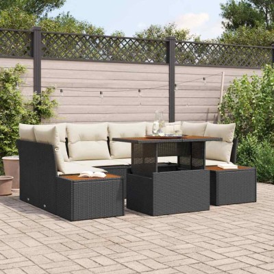 vidaXL Set de masă pentru grădină 7 pcs Negru și crem 100 x 55 x 73 cm foto