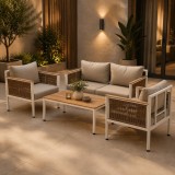 Set mobilier de gradina Belgrad 4 piese, cu perne, aluminiu si polywood, bej