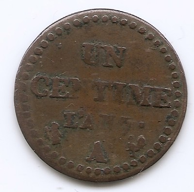 Franta 1 Centime 1798 A - L&amp;#039;AN 7 - A, Prima Republica, Cupru, 18 mm, KM-646 foto