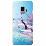 Husa silicon pentru Samsung S9, Artistic Paint Splash Purple Butterflies