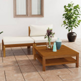 VidaXL Set mobilier grădină perne alb crem, 3 piese, lemn masiv acacia