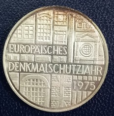 (A171) MONEDA DIN ARGINT GERMANIA - 5 MARK 1975, LIT. F, PROTECTIA MONUMENTELOR
