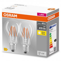 2 Becuri LED Osram Base Classic A, E27, 4W (40W), 470 lm, lumina calda(2700K),
