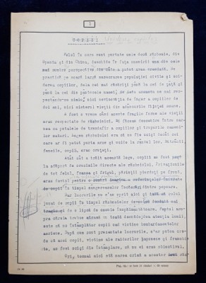 GEO BOGZA - UCIDEREA COPIILOR - ARTICOL PENTRU ZIAR , DACTILOGRAFIAT , CU CORECTURILE, MODIFICARILE SI ADAUGIRILE OLOGRAFE ALE AUTORULUI , 1938 foto