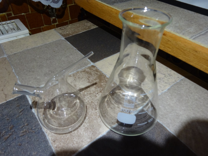 Pahar conic Erlenmeyer 200ml duran jena glas /sticlarie laborator vintage