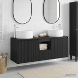 Cumpara ieftin Set dulap baie 3 buc. Negru 129 x 44,5 x 80 cm Lemn prelucrat
