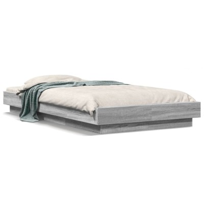 vidaXL Cadru de pat cu LED, gri sonoma, 90x190 cm, lemn prelucrat 3281152 foto