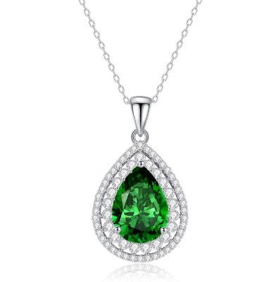 Colier Argint S925 Cu Pandantiv Lacrimă Cu Cristal Verde Cod ARG319A foto