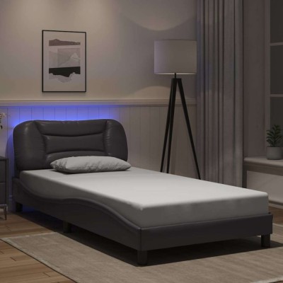 vidaXL Cadru de pat cu lumini LED, gri, 100x200 cm, piele ecologică 3213916 foto