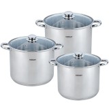 Set oale inox Bohmann, 6 piese, interior gradat, capace incluse, Argintiu