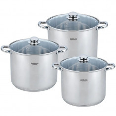 Set oale inox Bohmann, 6 piese, interior gradat, capace incluse, Argintiu