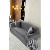 Cumpara ieftin Husa Elastica din Catifea pentru Canapea 3 Locuri + Fata de Perna, Gri Inchis- JOJ110