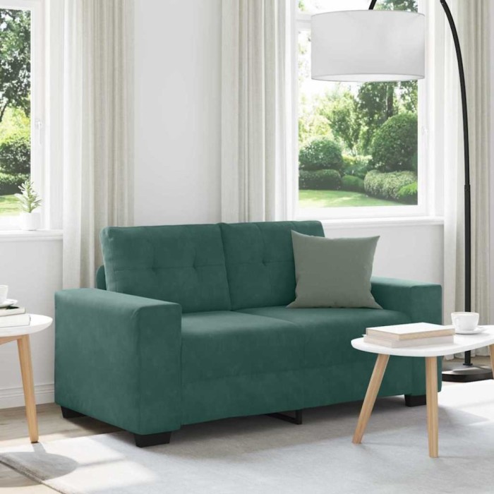 vidaXL Canapea pentru două persoane cu pernă Verde &icirc;nchis Catifea 4105112