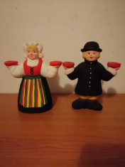 Pereche suport lumanare Craciun Christmas figurina ceramica handmade Suedia foto