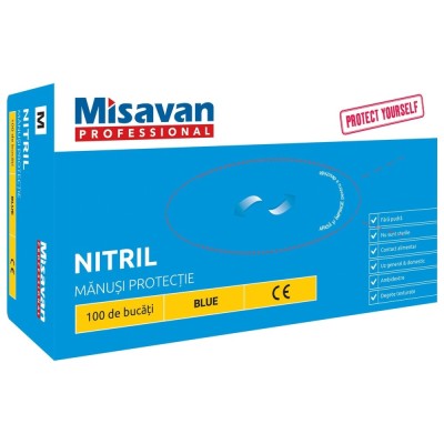 Manusi de protectie unica folosinta Misavan, nitril, albastru, marimea M, set 100 buc foto