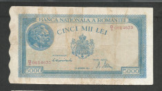 ROMANIA 5000 5.000 LEI 10 Octombrie 1944 [35] filigran bnr orizontal foto