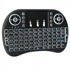 Mini tastatura wireless, iluminata, touchpad cu DPI ajustabil, functie multi-touch, negru