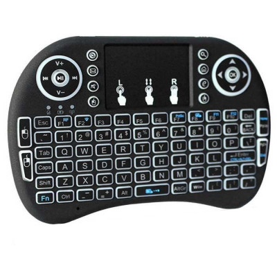Mini tastatura wireless, iluminata, touchpad cu DPI ajustabil, functie multi-touch, negru foto
