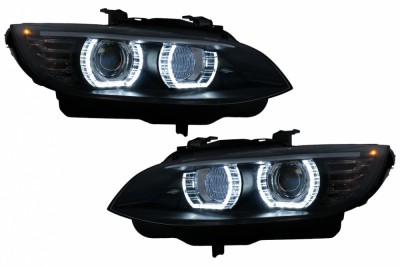 Faruri Xenon Angel Eyes BMW Seria 3 E92 E93 (2006-2010) 3D Negru Performance AutoTuning foto