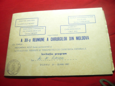 A XV-a Reuniune-Chirurgilor din Moldova-invitatie ,Program 1987 la Durau ,28+1p foto