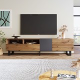 Mobilă TV modernă cu design &icirc;n blocuri de culoare, Culoare naturală+Negru | Aosom Romania