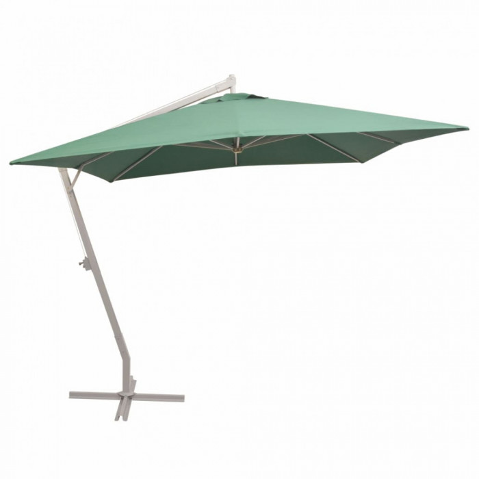Umbrelă suspendată, st&acirc;lp de aluminiu, 300x300 cm, verde