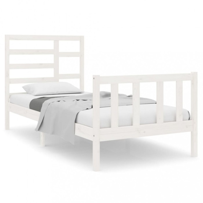 Cadru de pat mic single, alb, 75x190 cm, lemn masiv
