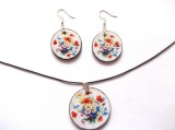 set bijuterii lemn cu flori de camp 40634