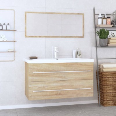 Set mobilier de baie, 3 piese, stejar sonoma foto