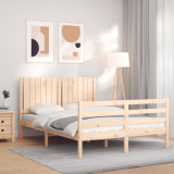 VidaXL Cadru de pat cu tăblie, dublu, lemn masiv