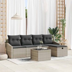 vidaXL Set canapea grădină, 6 piese, cu perne, gri deschis, poly rattan foto