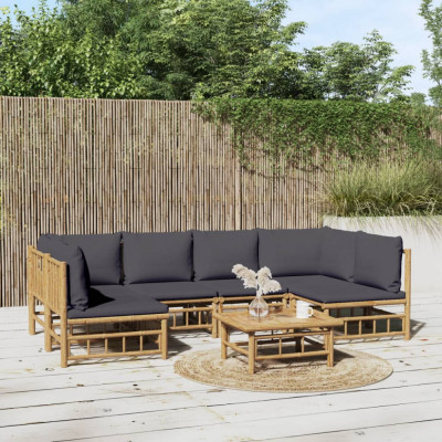 vidaXL Set mobilier de grădină cu perne gri &amp;icirc;nchis, 7 piese, bambus foto