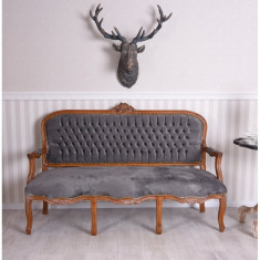 Sofa baroc din lemn mahon cu tapiterie din catifea gri inchis CAT361G19 foto
