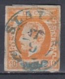ROMANIA 1871 LP 31 REGELE CAROL I CU BARBA 10 BANI PORTOCALIU STAMPILAT SLATINA