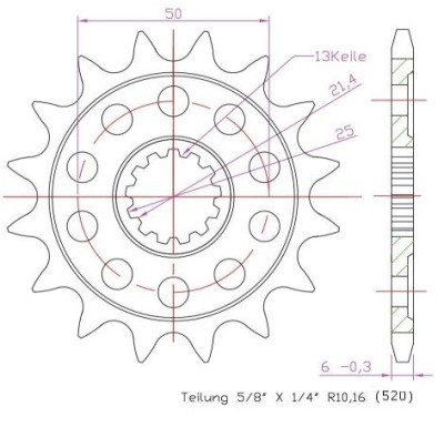 Pinion fata 14 dinti pas lant 520 (racing) - Kawasaki KX 250 - ER-6F - Vulcan 650 - Suzuki - Yamaha TZR 250 - WR - YFZ - YZ 426-450 foto