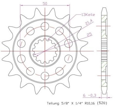 Pinion fata 14 dinti pas lant 520 (racing) - Kawasaki KX 250 - ER-6F - Vulcan 650 - Suzuki - Yamaha TZR 250 - WR - YFZ - YZ 426-450 foto