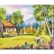 Tablou peisaj feeric de la munte pictat manual, La bunici, 70x50cm ulei pe panza, Constantin Feraru