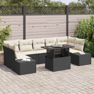 vidaXL Set de canapele pentru grădină cu pernă 8 pcs Negru, Crem foto
