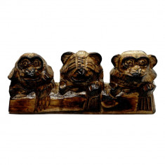 Statueta feng shui maimute omerta din lemn - 19cm