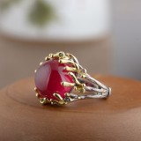 Cumpara ieftin Inel din Argint 925 , zEnchanted Coral, , Design Organic Bicolor cu Agat RoE u E i Ramuri Aurii