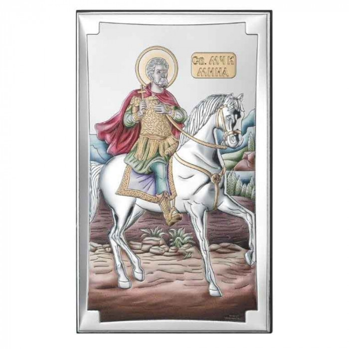 Icoana Sf Mina Argint 12x20cm Auriu Color COD: 2787