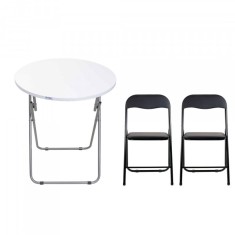 Masa plianta rotunda cu 2 scaune blat mdf 60x65cm alb Zilan ZLN 6968_2S foto
