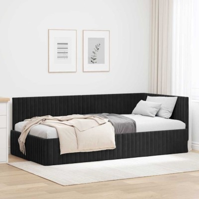 vidaXL Cadru de pat colțar cu headboard Negru 100 x 200 cm Catifea foto