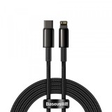 Cablu Date si Incarcare USB-C - Lightning Baseus Tungsten Gold, 20W, 2m, Negru CATLWJ-A01, Apple