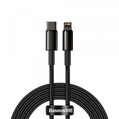 Cablu Date si Incarcare USB-C - Lightning Baseus Tungsten Gold, 20W, 2m, Negru CATLWJ-A01 foto